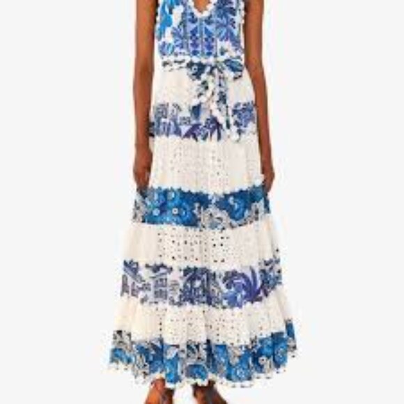 *New with tags* Farm Rio Maxi Dress Mixed White And Blue Prints - Picture 5 of 10